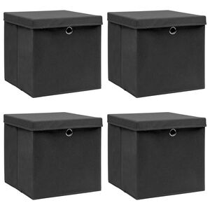 vidaXL &Uacute;ložn&eacute; boxy s vekom 4 ks, čierne 32x32x32 cm, l&aacute;tka