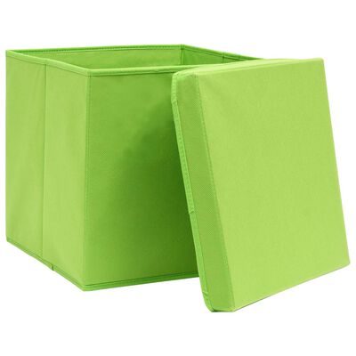 vidaXL Úložné boxy s vekom 10 ks, 28x28x28 cm, zelené