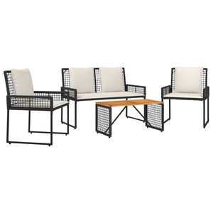 vidaXL Z&aacute;hradn&yacute; n&aacute;bytok s vank&uacute;&scaron;om 4 pcs Čierna a kr&eacute;mov&aacute; biela