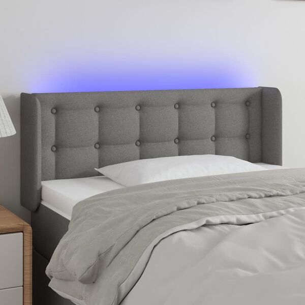 vidaXL Čelo postele s LED tmavosivé 103x16x78/88 cm látka