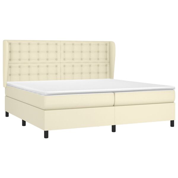 vidaXL Boxspring posteľ s matracom kr&eacute;mov&aacute; 200x200 cm umel&aacute; koža