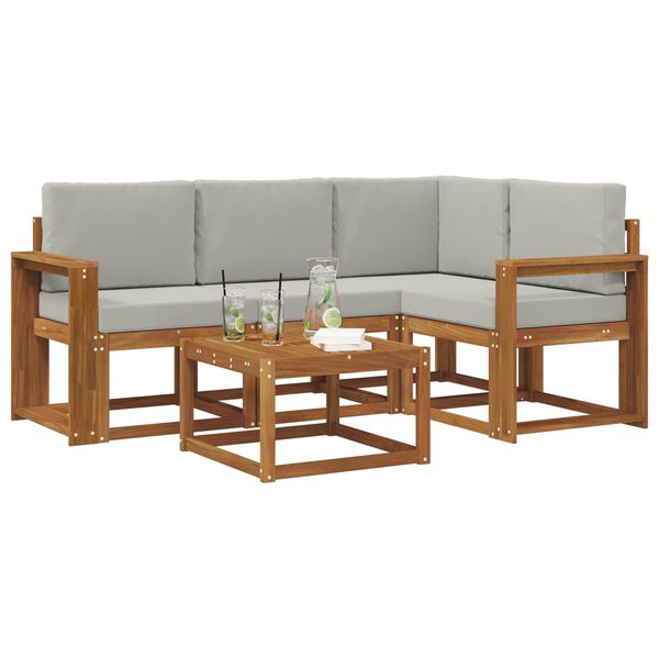vidaXL Z&aacute;hradn&aacute; s&uacute;prava gaučov s vank&uacute;&scaron;om 5 pcs Pr&iacute;rodn&aacute; a svetlosiv&aacute;