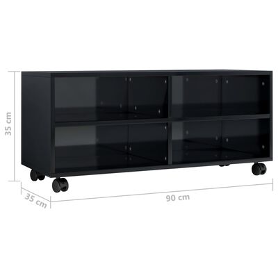 vidaXL TV skrinka s kolieskami lesklá čierna 90x35x35 cm drevotrieska