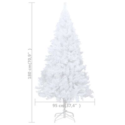 vidaXL Osvetlený umelý vianočný stromček s guľami, biely 180 cm, PVC