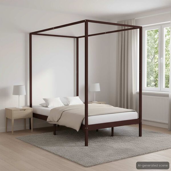 vidaXL Posteľný rám so strieškou tmavohnedý 120x200 cm borovicový masív