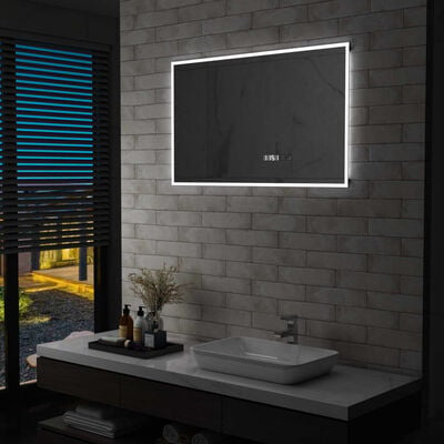 vidaXL Kúpeľňové LED zrkadlo, dotykový snímač+zobrazenie času 100x60cm