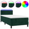vidaXL Posteľn&yacute; r&aacute;m boxsping matrac a LED tmavozelen&yacute; 90x190 cm zamat