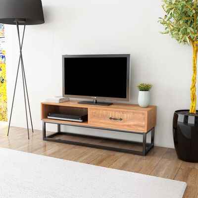 vidaXL TV stolík z MDF a ocele, 120 x 35 x 45 cm, hnedý