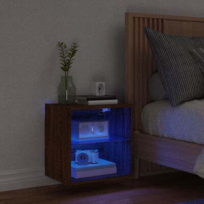 vidaXL Nočný stolík s LED svetlami nástenný hnedý dub