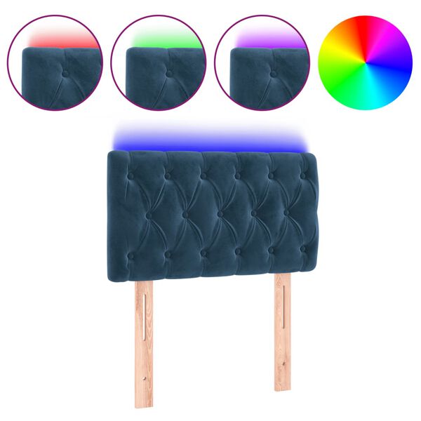 vidaXL Čelo postele s LED tmavomodr&eacute; 80x7x78/88 cm zamat