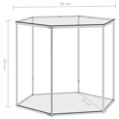 vidaXL Konferenčný stolík strieborný 60x53x50 cm nerezová oceľ a sklo