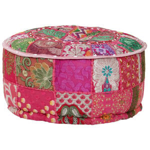 vidaXL Patchwork taburetka z bavlny okr&uacute;hla 40x20 cm ružov&aacute;