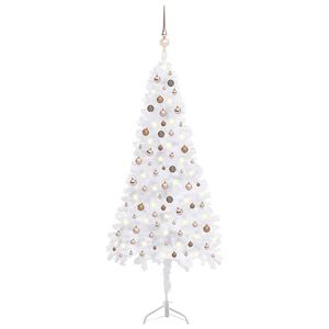 vidaXL Rohov&yacute; umel&yacute; vianočn&yacute; stromček s LED s guľami biely 240 cm PVC