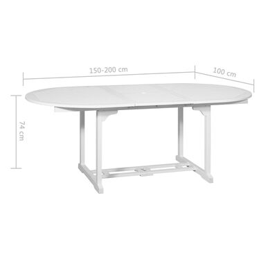 vidaXL 7-dielna vonkajšia jedálenská súprava biela drevená s rozkladacím stolom