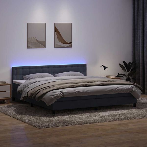 vidaXL Posteľn&yacute; r&aacute;m boxspring s matracom a LED tmavosiv&yacute; 180x210 cm zamat