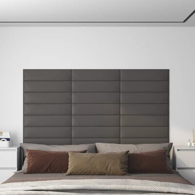 vidaXL Nástenné panely 12 ks sivé 60x15 cm umelá koža 1,08 m²