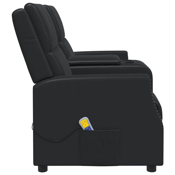 vidaXL 2-miestne sklápacie masážne kreslo+držiak na poháre, čierne