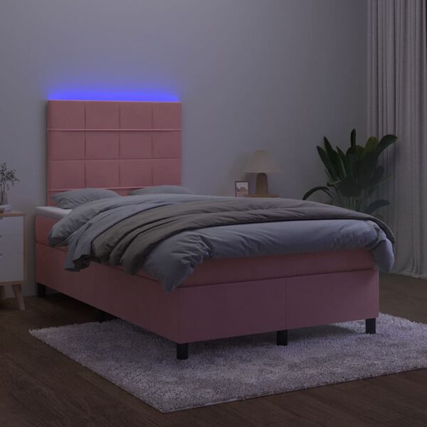 vidaXL Boxspring posteľ s matracom a LED, ružov&aacute; 120x190 cm, zamat