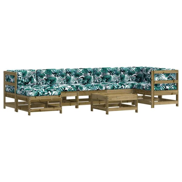 vidaXL 8-dielna z&aacute;hradn&aacute; sedacia s&uacute;prava s vank&uacute;&scaron;mi impreg. borovica