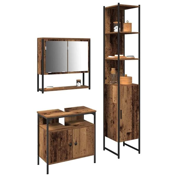 vidaXL Sada k&uacute;peľňov&eacute;ho n&aacute;bytku 3 pcs Star&eacute; drevo Kompozitn&eacute; drevo