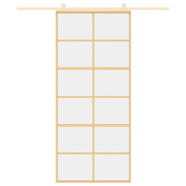 vidaXL Posuvn&eacute; dvere zlat&eacute; 90x205 cm č&iacute;re ESG sklo a hlin&iacute;k