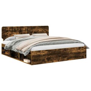 vidaXL R&aacute;m postele Dymov&aacute; dub 200 x 200 cm Mas&iacute;vne borovicov&eacute; drevo