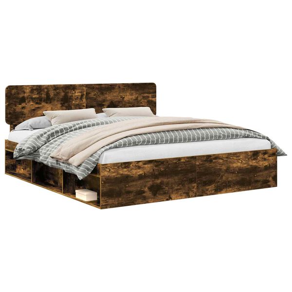 vidaXL R&aacute;m postele Dymov&aacute; dub 200 x 200 cm Mas&iacute;vne borovicov&eacute; drevo