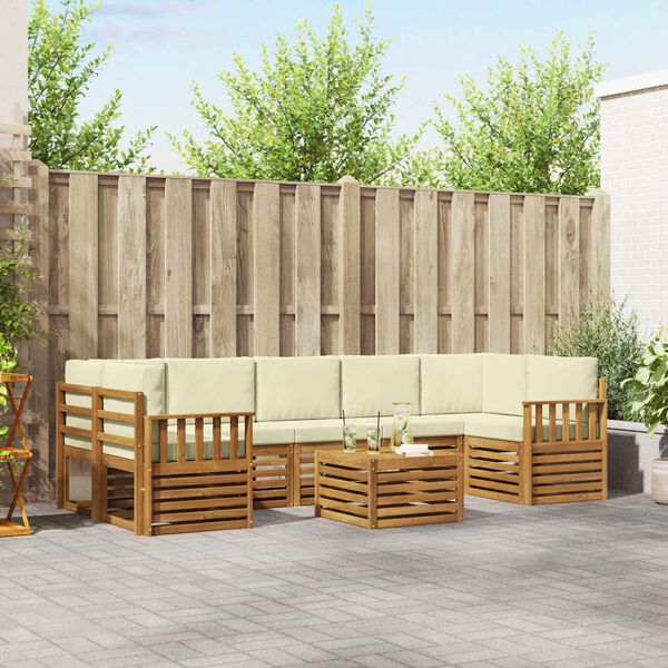 vidaXL S&uacute;pravy pohoviek 8 pcs Pr&iacute;rodn&aacute; a kr&eacute;mov&aacute; Pevn&eacute; ak&aacute;ciov&eacute; drevo