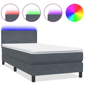 vidaXL Posteľn&yacute; r&aacute;m boxspring s matracom a LED tmavosiv&yacute; 80x220 cm zamat