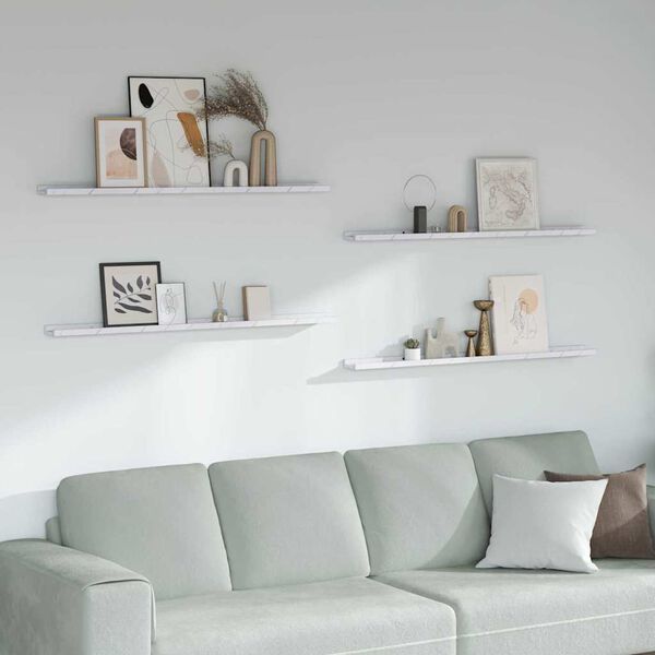 vidaXL Stenn&aacute; polica s poličkou 4 pcs Biely mramor 115 x 9 x 3 cm