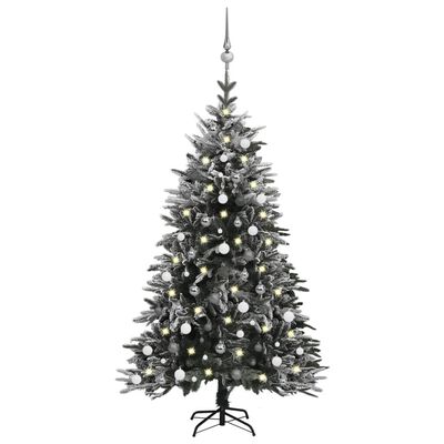vidaXL Umelý vianočný stromček s LED, sadou gúľ a snehom 180cm PVC+PE