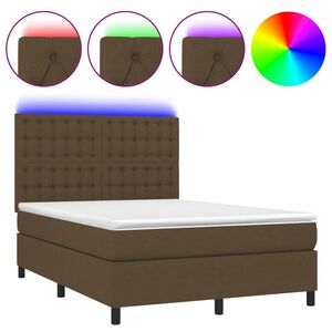 vidaXL Posteľ boxsping s matracom a LED tmavohned&aacute; 140x200 cm l&aacute;tka