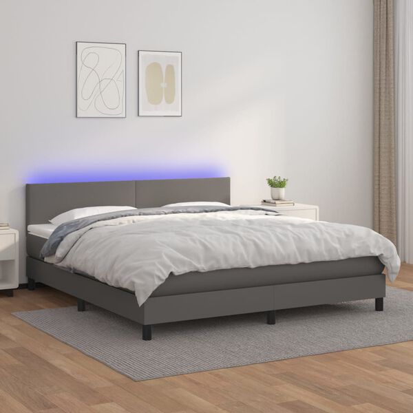 vidaXL Boxspring posteľ s matracom a LED siv&aacute; 160x200 cm umel&aacute; koža