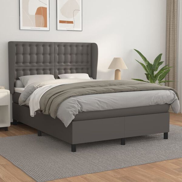 vidaXL Boxspring posteľ s matracom siv&aacute; 140x190 cm umel&aacute; koža