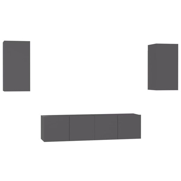vidaXL 4-dielna s&uacute;prava TV skriniek siv&aacute; drevotrieska