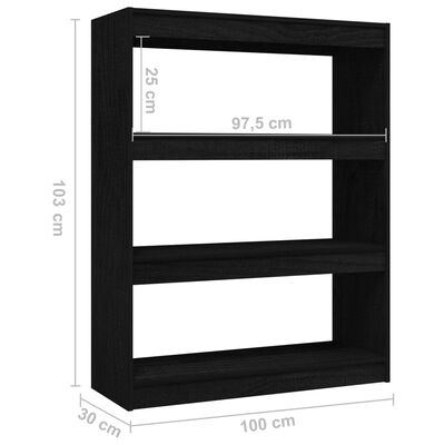 vidaXL Knižnica/deliaca stena čierna 100x30x103 cm masívna borovica