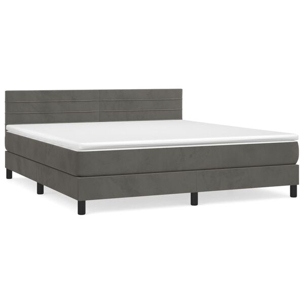 vidaXL Posteľn&yacute; r&aacute;m boxspring s matracom tmavosiv&yacute; 180x200 cm zamat