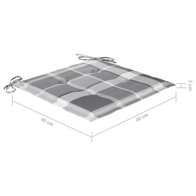 vidaXL 3-dielna bistro súprava, sivé kockované podložky, tíkový masív
