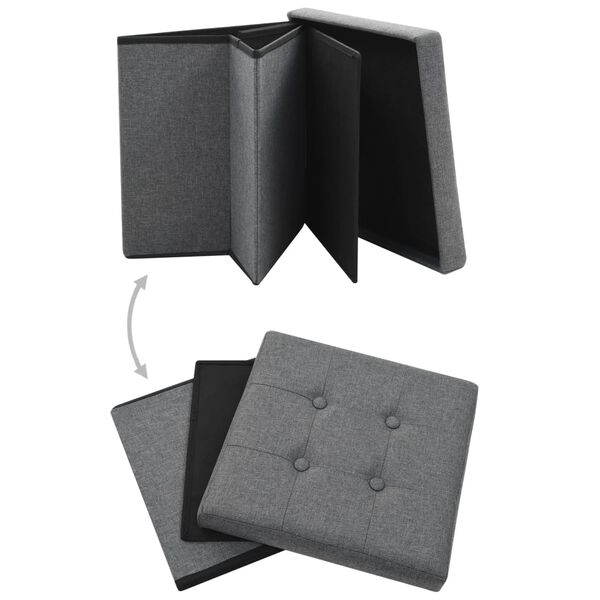 vidaXL Skladacie taburetky, úložné 2 ks, tmavosivé, umelý ľan