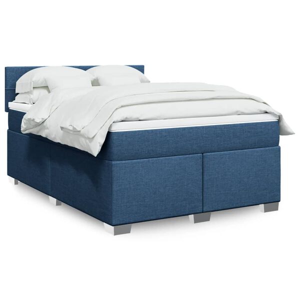 vidaXL Posteľný rám boxspring s matracom modrý 140x200 cm látka