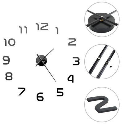 vidaXL 3D nástenné hodiny s moderným dizajnom 100 cm XXL čierne