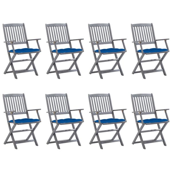 vidaXL Skladacie vonkaj&scaron;ie stoličky 8 ks s podložkami ak&aacute;ciov&yacute; mas&iacute;v