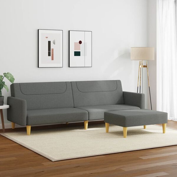 vidaXL 2-miestna rozkladacia pohovka s podnožkou tmavosivá látka