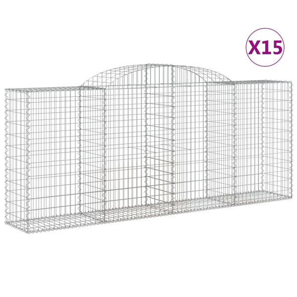 vidaXL Oblúkové gabionové koše 15 ks 300x50x120/140 cm pozink. železo
