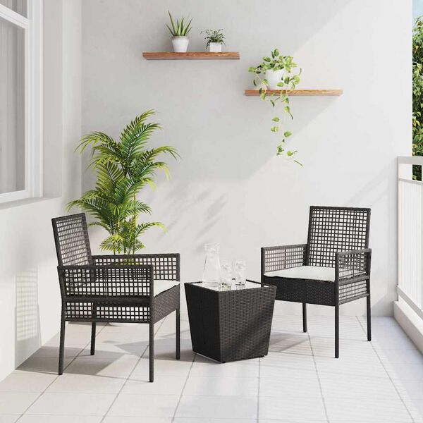 vidaXL Záhradný bistro set 3 pcs Čierna polyratan