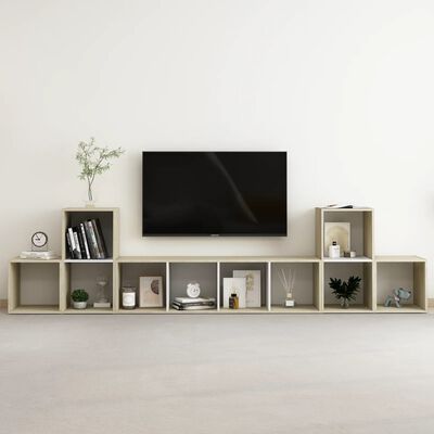 vidaXL 5-dielna súprava TV skriniek biela a dub sonoma drevotrieska
