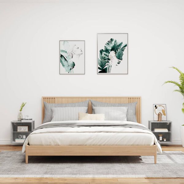 vidaXL Nočné stolíky s LED svetlami nástenné 2 ks betónovo sivé