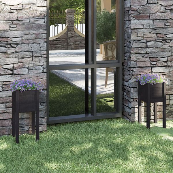 vidaXL Záhradné kvetináče 2 ks čierne 31x31x70 cm borovicový masív