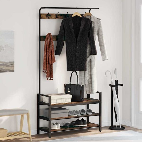 vidaXL Ve&scaron;iak s poličkou Dymov&aacute; dub 95 x 34 x 184 cm Kompozitn&eacute; drevo