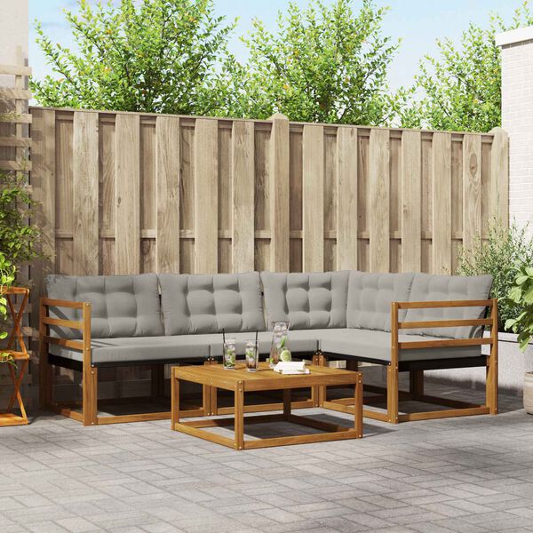 vidaXL Z&aacute;hradn&aacute; s&uacute;prava gaučov s vank&uacute;&scaron;om 5 pcs Pr&iacute;rodn&aacute; a svetlosiv&aacute;